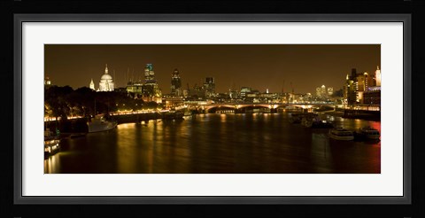 Framed View of Thames River from Waterloo Bridge at night, London, England Print
