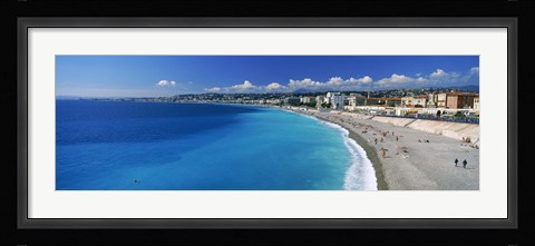 Framed Tourists on the beach, Nice, Promenade Des Anglais, Provence-Alpes-Cote d'Azur, France Print