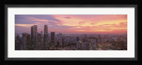 Framed High angle view of a city at sunset, Singapore City, Singapore Print