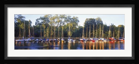 Framed Sailboats moored at a dock, Langholmens Canal, Stockholm, Sweden Print