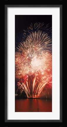 Framed Fireworks display against night sky Print