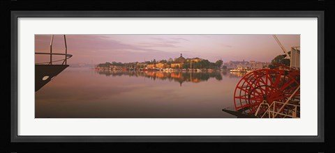 Framed Sternwheeler in a river, Skeppsholmen, Nybroviken, Stockholm, Sweden Print