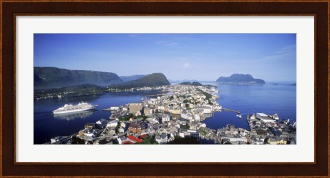Framed Aerial view of a town on an island, Norwegian Coast, Lesund, Norway Print