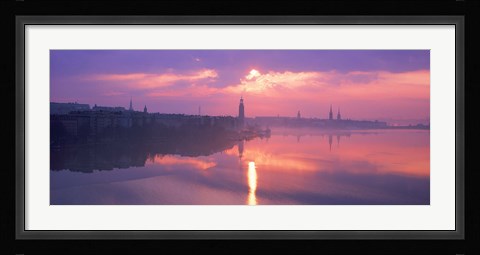Framed Reflection of a building in water, Riddarfjarden, Stockholm, Sweden Print