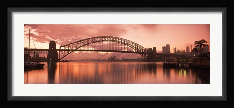 Framed Sydney Harbour Bridge under Pink Sky, Sydney Harbor, Sydney, New South Wales, Australia Print