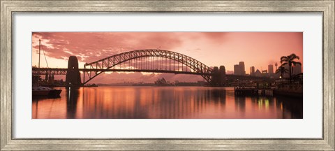 Framed Sydney Harbour Bridge under Pink Sky, Sydney Harbor, Sydney, New South Wales, Australia Print