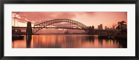 Framed Sydney Harbour Bridge under Pink Sky, Sydney Harbor, Sydney, New South Wales, Australia Print