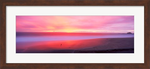 Framed Sunset light painting waves across sandy shore on beach, Laguna Beach, California, USA Print