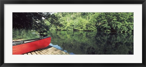 Framed Canoe on a boardwalk in a river, Neckar River, Horb Am Neckar, Baden-Wurttemberg, Germany Print