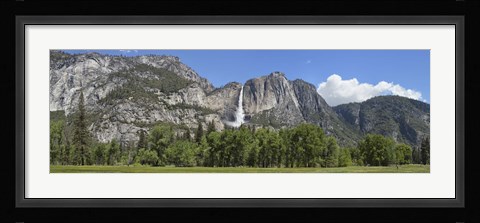 Framed Panoramic view of Yosemite Falls and the Yosemite meadow in late spring, Yosemite National Park, California, USA Print