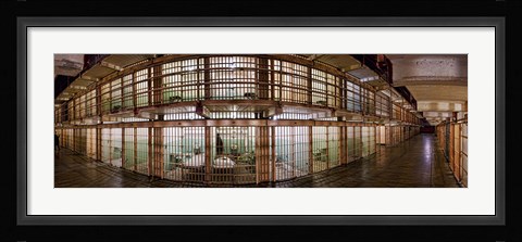 Framed 180 degree view of the corridor of a prison, Alcatraz Island, San Francisco, California, USA Print