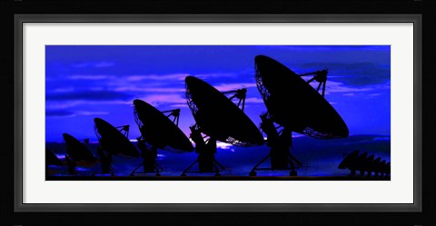 Framed Silhouette of satellite dishes Print