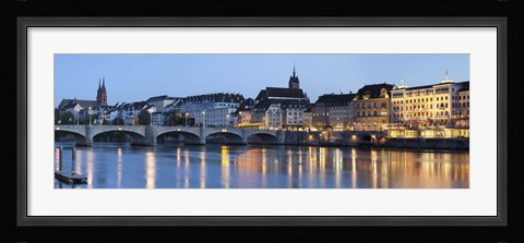 Framed Bridge across a river with a cathedral, Mittlere Rheinbrucke, St. Martin's Church, River Rhine, Basel, Switzerland Print