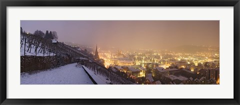 Framed City lit up at night, Esslingen am Neckar, Stuttgart, Baden-Wurttemberg, Germany Print