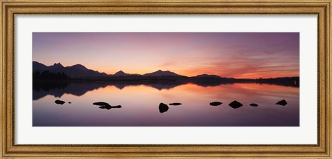 Framed Lake Hopfensee at sunset, Ostallgau, Bavaria, Germany Print
