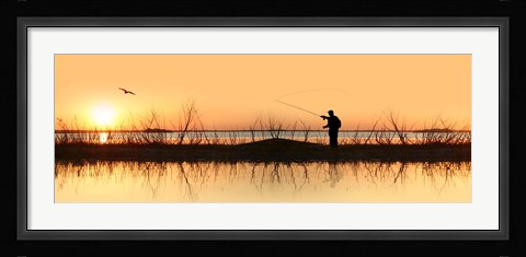 Framed Silhouette of a man fishing Print