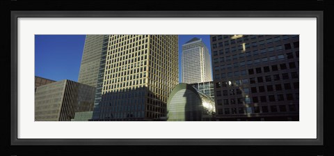 Framed Low angle view of towers, Canary Wharf Tower, South Quay, Isle of Dogs, London, England Print