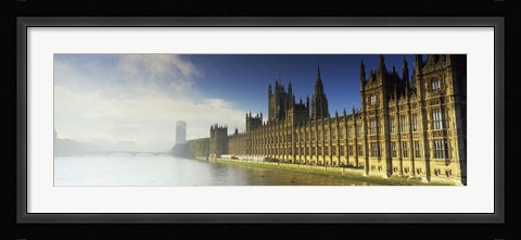 Framed Government building at the waterfront, Houses Of Parliament, Thames River, London, England Print