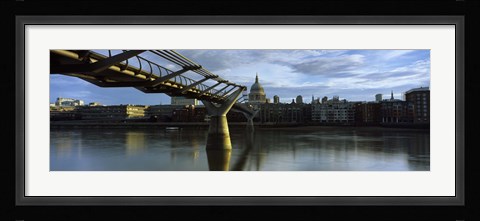 Framed Bridge across a river with a cathedral, London Millennium Footbridge, St. Paul's Cathedral, Thames River, London, England Print