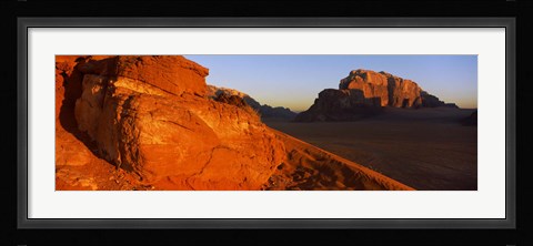 Framed Sand dunes in a desert, Jebel Um Ishrin, Wadi Rum, Jordan Print