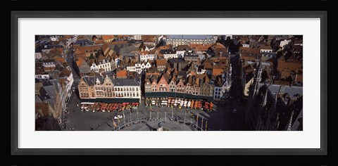 Framed Aerial view of Marktplatz from the Belfry of Bruges, Bruges, Flanders, Belgium Print