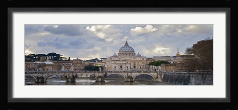 Framed Arch bridge across Tiber River with St. Peter's Basilica in the background, Rome, Lazio, Italy Print