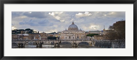 Framed Arch bridge across Tiber River with St. Peter's Basilica in the background, Rome, Lazio, Italy Print