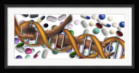 Framed DNA surrounded by pills Print