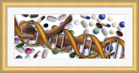 Framed DNA surrounded by pills Print