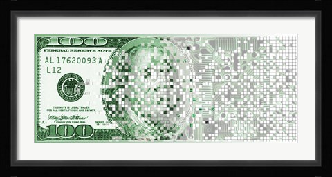 Framed One Hundred Dollar Bill turning digital Print