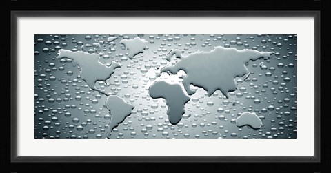 Framed Water drops forming continents (black and white) Print