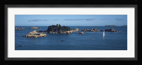 Framed Castle at the coast, Costaeres Castle, Cote de Granit Rose, Ploumanach, Perros-Guirec, Cotes-D'Armor, Brittany, France Print