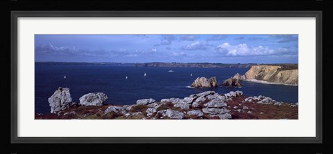 Framed Cliffs on the coast, Roadstead of Brest, Crozon Peninsula, Finistere, Brittany, France Print