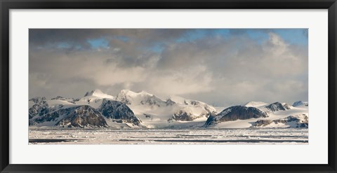Framed Ice floes and storm clouds in the high arctic, Spitsbergen, Svalbard Islands, Norway Print