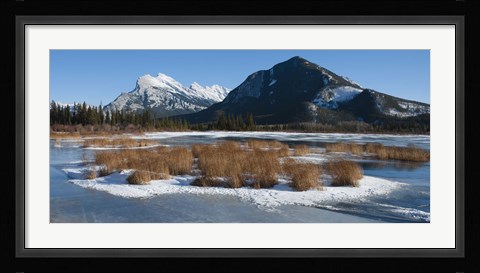 Framed Salt lake with mountain range in the background, Mt Rundle, Vermillion Lake, Banff National Park, Alberta, Canada Print