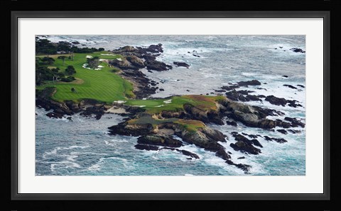 Framed Golf course on an island, Pebble Beach Golf Links, Pebble Beach, Monterey County, California, USA Print