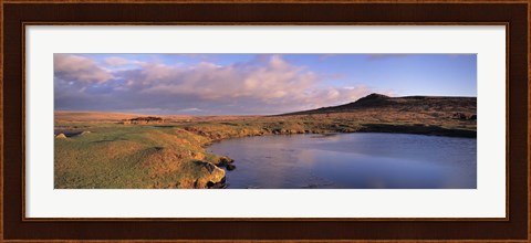 Framed Pond and warm evening light at Sharpitor, Dartmoor, Devon, England Print