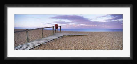 Framed Boardwalk on the beach at dawn, Chesil Beach, Jurassic Coast, Dorset, England Print