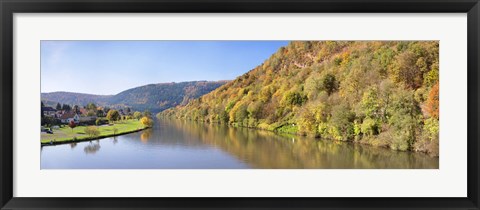 Framed River flowing in a valley in autumn, Neckar River, Neckargemund, Baden-Wurttemberg, Germany Print