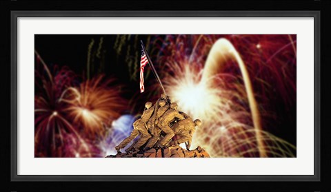 Framed Digital Composite, Fireworks Highlight the Marine Corps War Memorial, Arlington, Virginia, USA Print