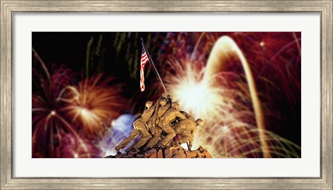 Framed Digital Composite, Fireworks Highlight the Marine Corps War Memorial, Arlington, Virginia, USA Print