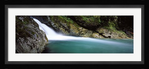 Framed Water falling into a river, Falls Creek, Hollyford River, Fiordland National Park, South Island, New Zealand Print