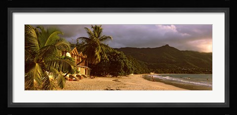 Framed Hotel apartments on Beau Vallon beach, Mahe Island, Seychelles Print
