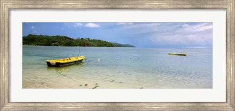 Framed Small fishing boat in the ocean, Baie Lazare, Mahe Island, Seychelles Print