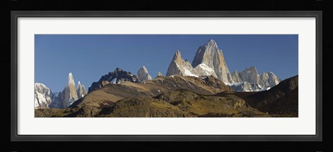 Framed Low angle view of mountains, Mt Fitzroy, Cerro Torre, Argentine Glaciers National Park, Patagonia, Argentina Print