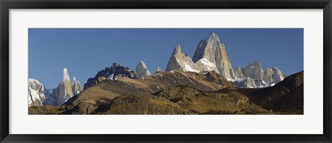 Framed Low angle view of mountains, Mt Fitzroy, Cerro Torre, Argentine Glaciers National Park, Patagonia, Argentina Print
