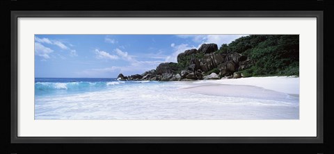 Framed Rock formations on the beach, Grand Anse, La Digue Island, Seychelles Print