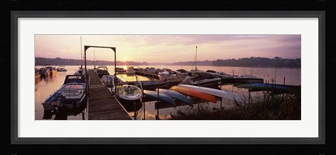 Framed Boats in a lake at sunset, Lake Champlain, Vermont, USA Print