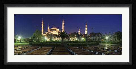 Framed Mosque lit up at night, Blue Mosque, Istanbul, Turkey Print