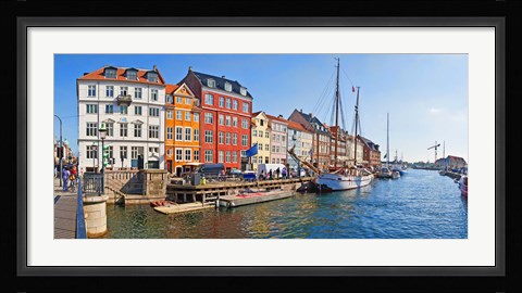 Framed Buildings along a canal with boats, Nyhavn, Copenhagen, Denmark Print